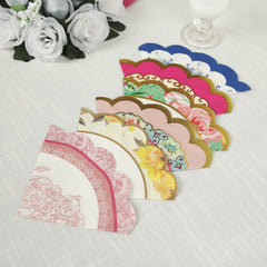 48-Pack Round Paper Cocktail Napkins with Vintage Floral Mixed Design and Scalloped Edges - Soft 2 Ply Disposable Napkins 12"