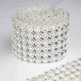 4"x10 Yards Silver Fleur Diamond Rhinestone Ribbon Wrap Roll, DIY Craft Ribbon