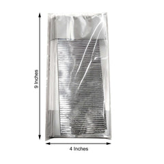 100 Pcs 4"x9" Clear Silver Gift Goodie Candy Treat Bags and Twist Ties