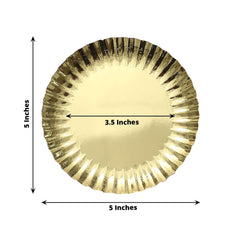 50-Pack Paper 5" Round Dessert Plates in Metallic Gold with Scalloped Rim - Disposable 250GSM Appetizer Party Plates for Banquets & Upscale Gatherings