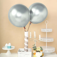 5 Pack 18" Metallic Chrome Silver Latex Helium Air Party Balloons
