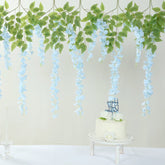 5 Pack 44" Silk Hanging Wisteria Flower Garland Vines in Light Blue, 3 Strands in 1 Bush