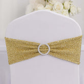5 Pack Chair Sashes Shimmer Tinsel Spandex 5"x12" with Silver Rhinestone Buckles Champagne - Stylish Chair Bands