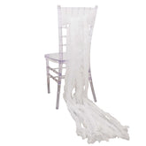 5 Pack Crinkled Organza Chair Sashes White with Shimmer Chiffon Layers - Stylish Sheer Decor for Weddings & Gatherings