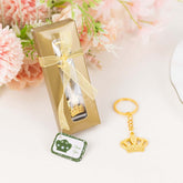 5 Pack Gold Metal Princess Crown Keychain Party Favor Souvenir, 3" Pre-Packed Wedding Bridal Shower Favor Gift Box With Ribbon & Thank You Tag