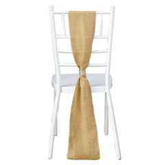 5 Pack Jute Faux Burlap 6"x108" Chair Sashes Gold - Boho Chic Linen Decor for Weddings & Gatherings