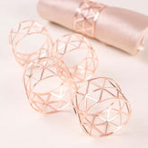 5 Pack Metallic Blush Rose Gold Geometric Napkin Rings, Paper Napkin Holders