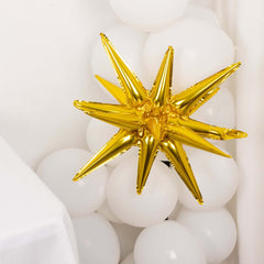 5 Pack Metallic Gold 14-Point Starburst Mylar Foil Balloons, 22" Fireworks Star Explosion Party Balloons