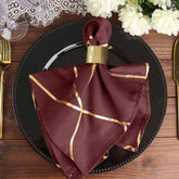 5 Pack Modern Burgundy and Geometric Gold Cloth Dinner Napkins 20"x20"