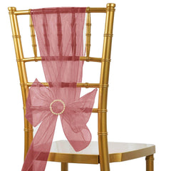 5 Pack Organza Chair Sashes Burgundy - Reusable Sheer Chair Bows 6"x108"
