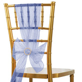 5 Pack Organza Chair Sashes Navy Blue - Reusable Sheer Chair Bows 6"x108"