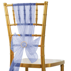 5 Pack Organza Chair Sashes Navy Blue - Reusable Sheer Chair Bows 6"x108"