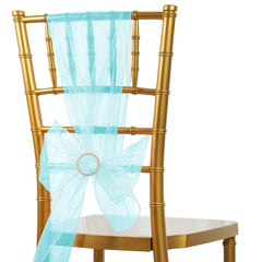 5 Pack Organza Chair Sashes Turquoise - Reusable Sheer Chair Bows 6"x108"