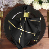 5 Pack Polyester 20"x20" Napkins Black with Gold Geometric Foil Pattern - Modern Reusable Dinner Napkins