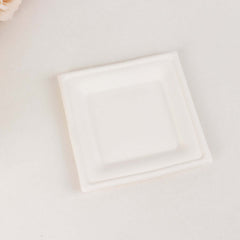 50-Pack Bagasse 6" Square Dessert Plates in White - Biodegradable Disposable Sugarcane Appetizer Salad Plates for Outdoor Events & Eco Conscious Celebrations