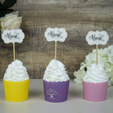 50-Pack Bamboo Cupcake Toppers Thank You Tag Cloud Design - Decorative Top Cocktail Picks 5"