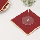 50-Pack Paper Beverage Napkins with Gold Foil Edge Burgundy - Disposable 2 Ply Cocktail Napkins for Events 6.5"x6.5"