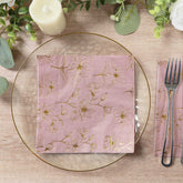 50-Pack Paper Cocktail Napkins with Gold Magnolia Flowers Print Dusty Rose - Highly 2 Ply Absorbent Soft Napkins for Beverages