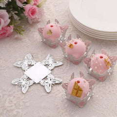 50-Pack Mini Paper Truffle Cup Liners Butterfly Square Design Metallic Silver - 225GSM Cupcake Tray Wrappers 4"