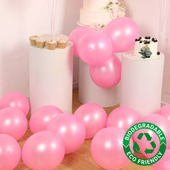 50 Pack Pink Biodegradable Balloons, 12" Thickened Extra Strong Eco-friendly Latex Helium Party Balloons