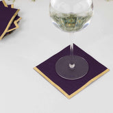 50-Pack Paper Beverage Napkins Purple with Gold Foil Edge - 2 Ply Disposable Soft 18GSM Cocktail Napkins 5"x5"