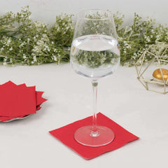 50-Pack Paper Beverage Napkins Red - 2 Ply Disposable Soft 18GSM Cocktail Napkins 5"x5"