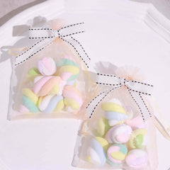 50 Pcs 3" Saddle Stitch Ribbon Bows With Twist Ties, Gift Basket Party Favor Bags Decor - White Black Polyester