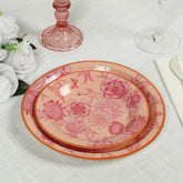 50-Pack Paper Round Dessert and Dinner Plates in Dusty Rose Spring Floral Print with Gold Rim - Heavy Duty Disposable Party Plates Set for Classy Table Decor 7", 9"