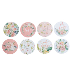 500Pcs 1.5" Baby Shower Love and Oh Baby Floral Stickers Roll, Labels For DIY Envelope Seal - Round