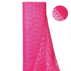 54"x15 Yards Fuchsia Floral Lace Shimmer Tulle Fabric Bolt