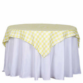 54"x54" White Yellow Seamless Buffalo Plaid Square Table Overlay, Checkered Gingham Polyester Table Overlay