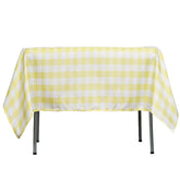 54"x54" White Yellow Seamless Buffalo Plaid Square Tablecloth, Checkered Gingham Polyester Tablecloth
