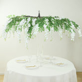 55" White Artificial Silk Wisteria Vine Round Hanging Canopy, Draping Garland Flower Chandelier With Interchangeable Branches