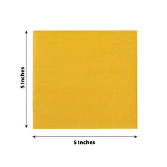 50-Pack Paper Beverage Napkins Gold - 2 Ply Disposable Soft 18GSM Cocktail Napkins for Events 5"x5"