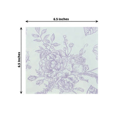 50 Pack Lavender 2-Ply Paper Beverage Napkins in Matte Pink and White French Toile Floral Pattern, Highly Absorbent Soft Disposable Cocktail Napkins