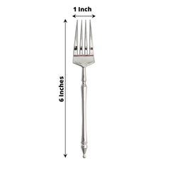 24-Pack Plastic Dessert Forks with Roman Column Handle Silver - European Style Disposable Utensils 6"