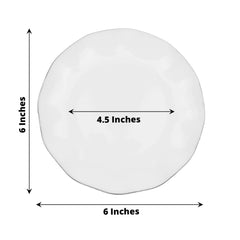 10-Pack Plastic Round 6" Dessert Plates in White Ruffled Rim with Gold Edging - Sturdy Disposable Salad Appetizer Dinnerware for Classy Events & Banquets