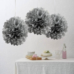 6 Pack 10" Silver Tissue Paper Pom Poms Flower Balls, Ceiling Wall Hanging Decorations