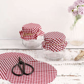 6 Pack 6" Red White Gingham Mason Jar Cloth Lid Covers, Checkered Jam Jar Covers with Jute String