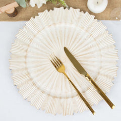 6-Pack Acrylic Plastic Round Charger Plates 13" in Washwhite with Sunray Scalloped Rim, Decorative Dinner Party Charger Tableware