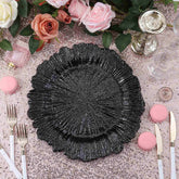 6-Pack Acrylic Plastic Round Charger Plates 13" in Black with Reef Design, Dinner Charger Tableware