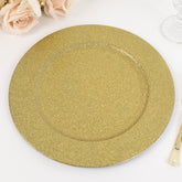 6-Pack Acrylic Plastic Round Charger Plates 13" in Gold with Dust Free Glitter Finish, Decorative Dinner Party Charger Tableware