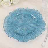 6-Pack Acrylic Plastic Round Charger Plates 13" in Transparent Dusty Blue with Reef Design, Dinner Charger Tableware