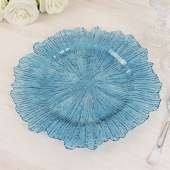 6-Pack Acrylic Plastic Round Charger Plates 13" in Transparent Dusty Blue with Reef Design, Dinner Charger Tableware