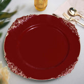 6-Pack Acrylic Round Charger Plates 13" in Burgundy with Gold Embossed Baroque Rim, Antique Decorative Dinner Party Charger Tableware