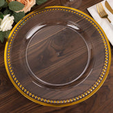 6-Pack Acrylic Round Charger Plates 13" in Clear with Gold Beaded Rim, Dinner Charger Event Tabletop Decor