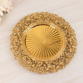 6-Pack Acrylic Round Charger Plates 13" in Gold with Vintage Floral Carved Rim, Event Tabletop Decorative Charger Tableware