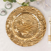 6-Pack Acrylic Round Charger Plates 13" in Metallic Gold with Rock Cut Design, Durable Plastic Dinner Charger Tableware