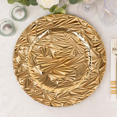 6-Pack Acrylic Round Charger Plates 13" in Metallic Gold with Rock Cut Design, Durable Plastic Dinner Charger Tableware