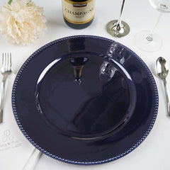 6-Pack Acrylic Round Charger Plates 13" in Navy Blue with Beaded Rim, Dinner Charger Event Tabletop Decor